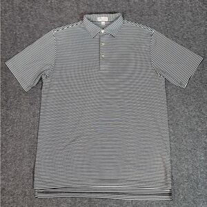 Peter Millar Crown Ease Mens Golf Polo Shirt  Size L BlacK White Cotton Striped